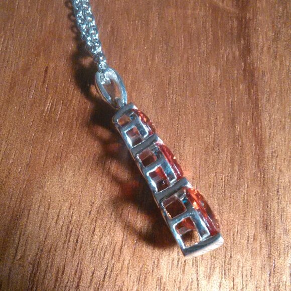 Simulated Red Diamond Sterling Silver Pendant Stainless Steel Necklace - Picture 3 of 10